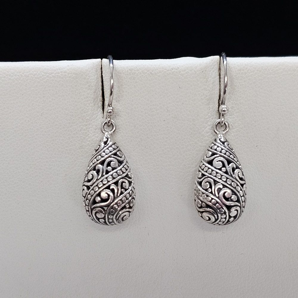 ATI Teardrop 925 Silver Filigree Drop Earrings Bali